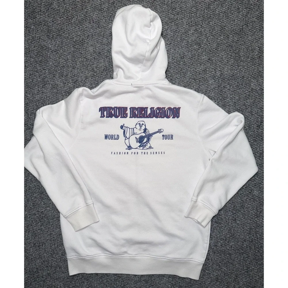 True Religion Buddha Logo World Tour Zip-Up Hoodie white‎ large Y2K